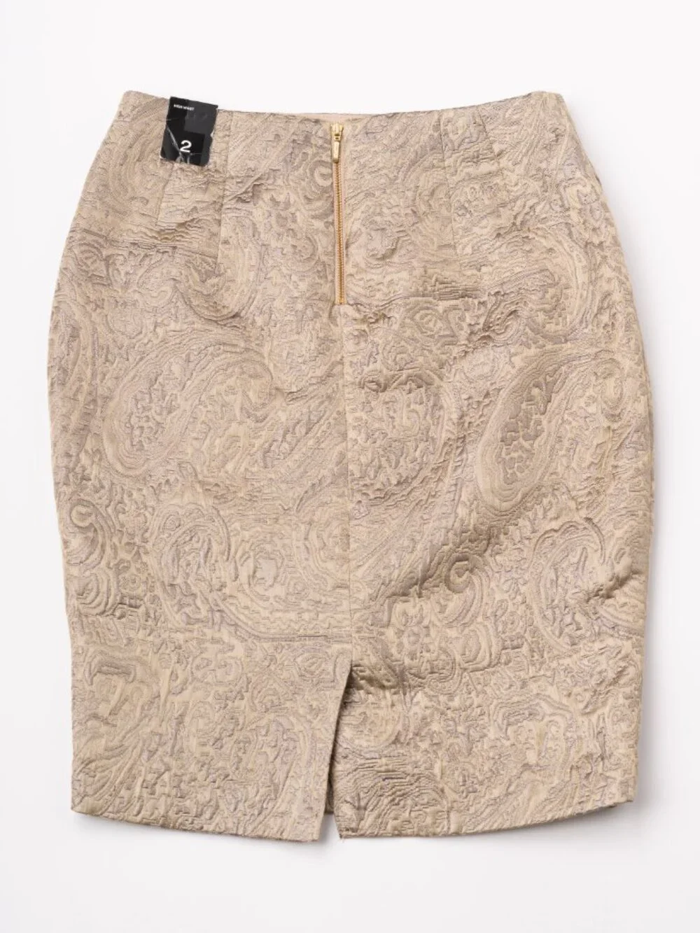 NWT Gold Metallic Paisley Brocade High Waist Pencil Skirt Sz 2 Regency Cocktail